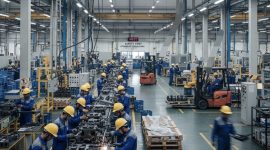 Ilustrasi suasana karyawan sedang bekerja di pabrik ( bolinggoNews.com / AI)